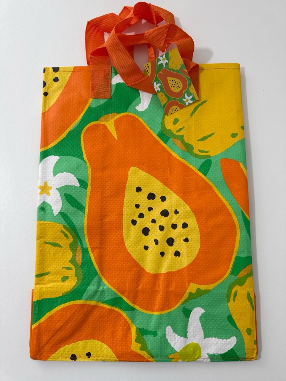 Vibrant Papaya Print Tote Bag in Orange & Green